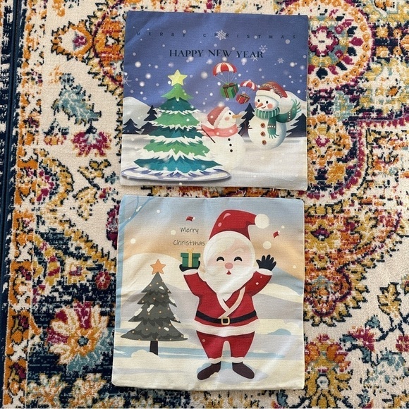 NEW Set of Two Christmas Snowman Santa Claus Pillow Covers - Picture 5 of 6